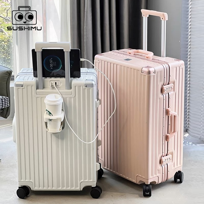 Spinner Wheel Rolling Suitcase 20 Inch - SUSHIMU حمل الأمتعة مع حامل هاتف