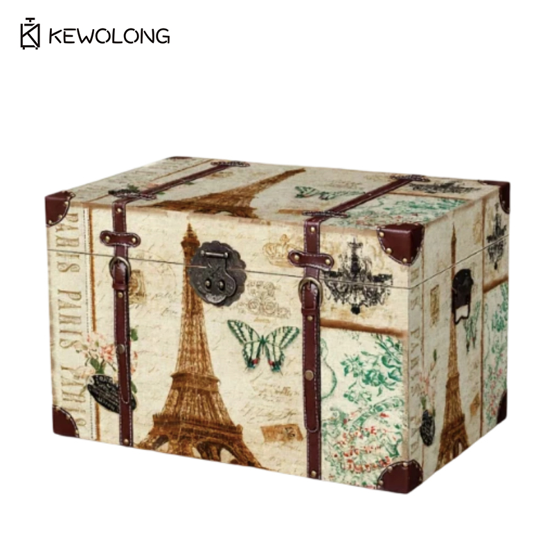 صندوق تخزين خشبي بنقشة مربعات  - مراجعة Retro Vintage Trunk Suitcase وسعره