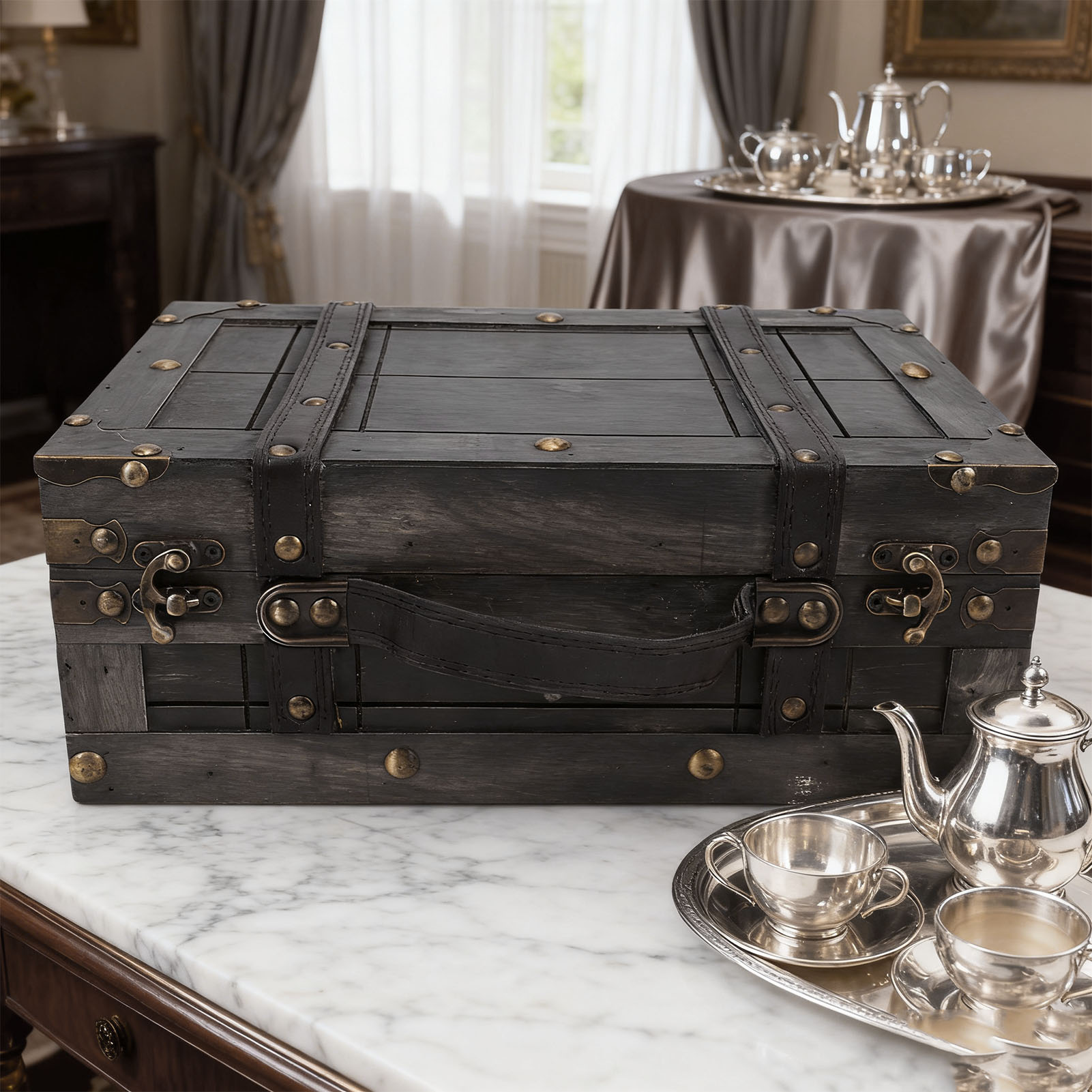 صندوق تخزين خشبي عتيق بغطاء، ح - مراجعة Retro Vintage Trunk Suitcase وسعره